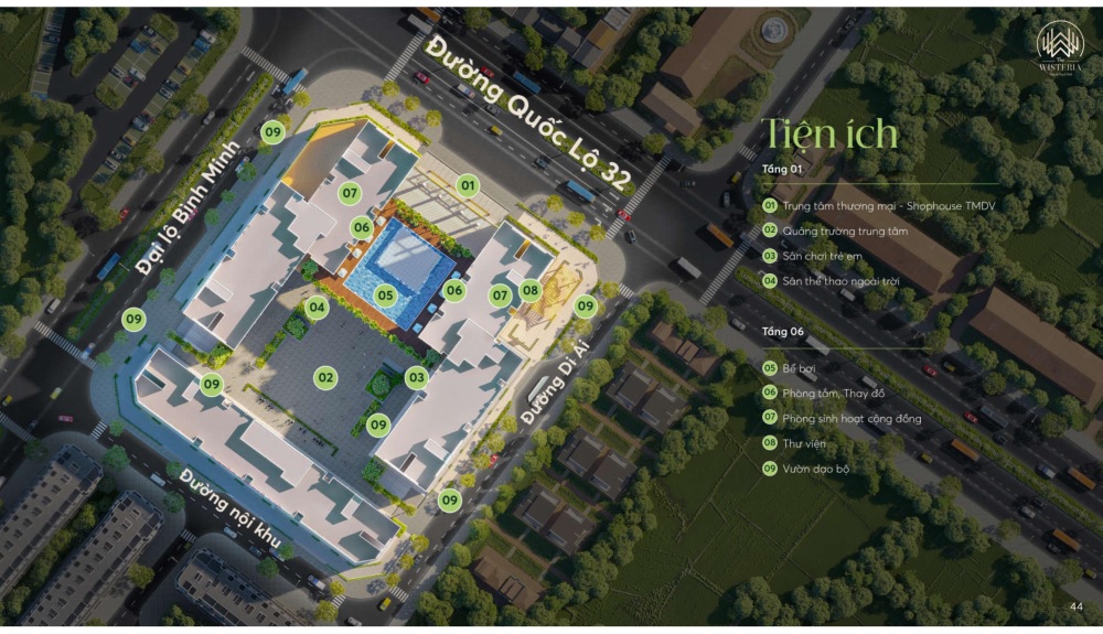 Bản đồ tiện ích Chung cư The Wisteria Hoài Đức
