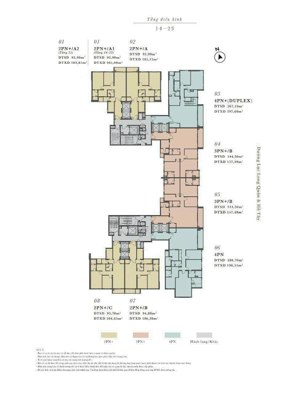 Mặt bằng Duplex toà căn hộ Heritage West Lake view Hồ Tây