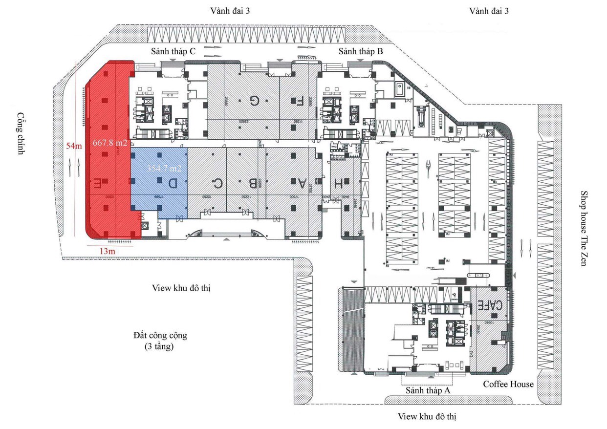 Mặt bằng Shop chân đế tòa The Zen Residence Gamuda