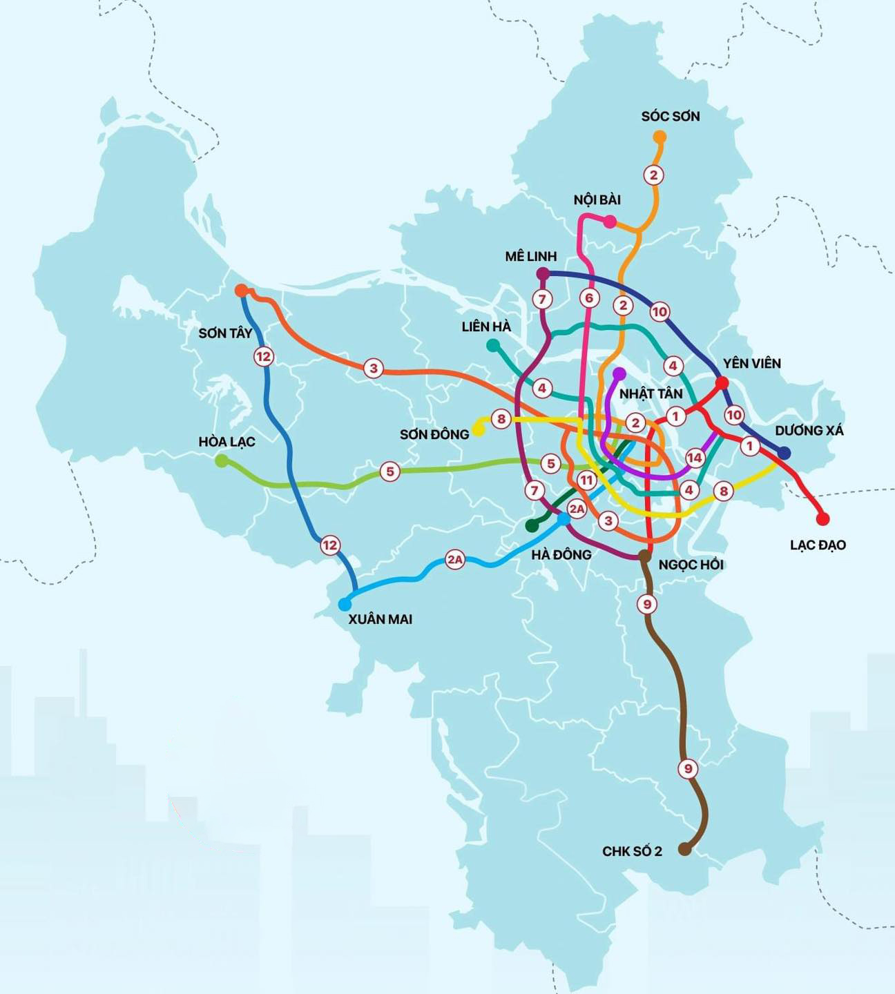 Mạng lưới 14 tuyến đường sắt đô thị phủ khắp Hà Nội