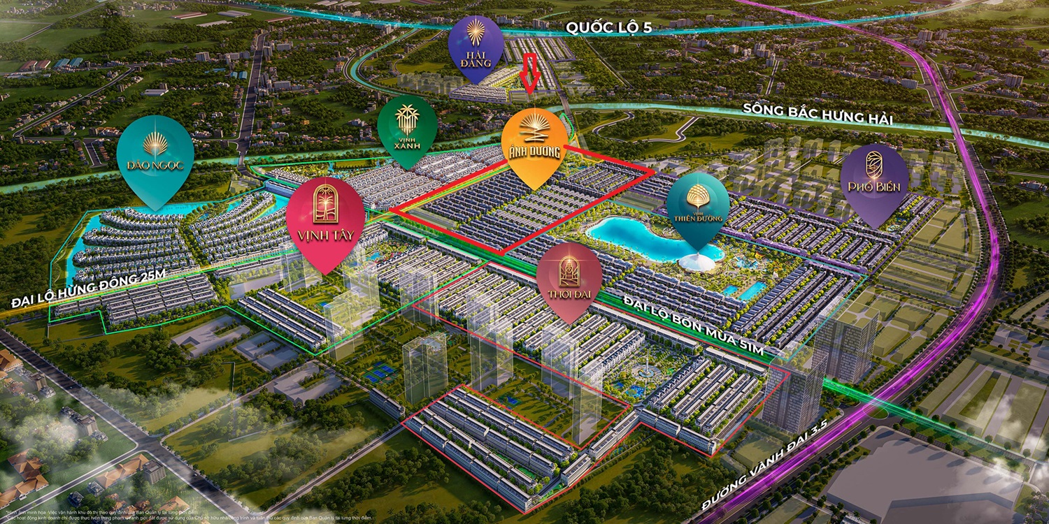 Tổng thể phân khu biệt thự Ánh Dương vinhomes Ocean Park 3