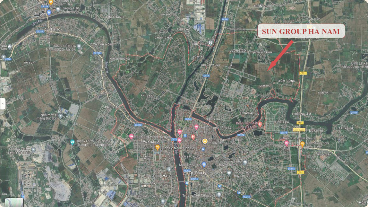 Vị trí dự án khu đô thị Bắc Châu Giang - Sun Group Hà Nam.