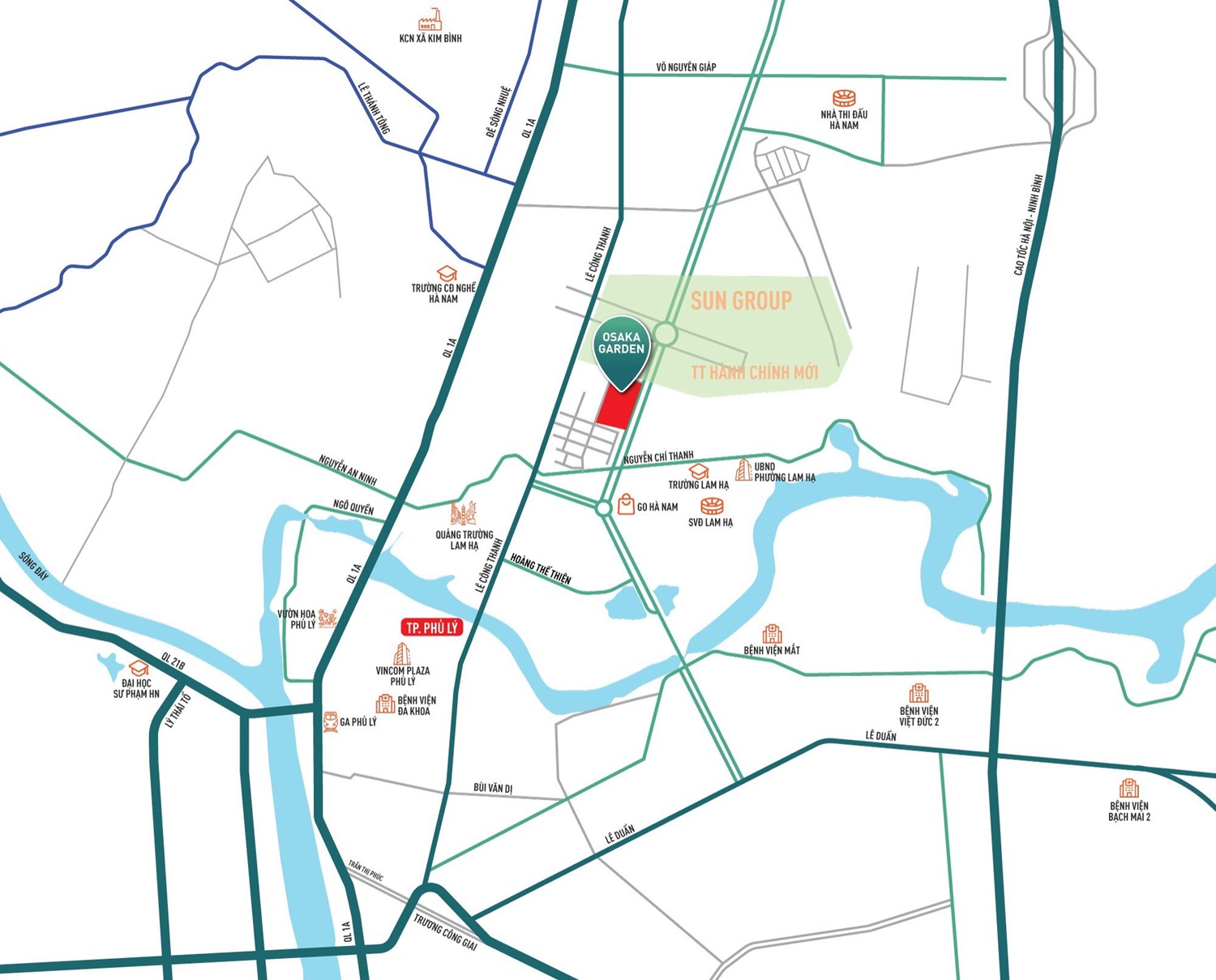 Vị trí Dự án Osaka Garden, Lam Hạ, Thành phố Phủ Lý, Hà Nam