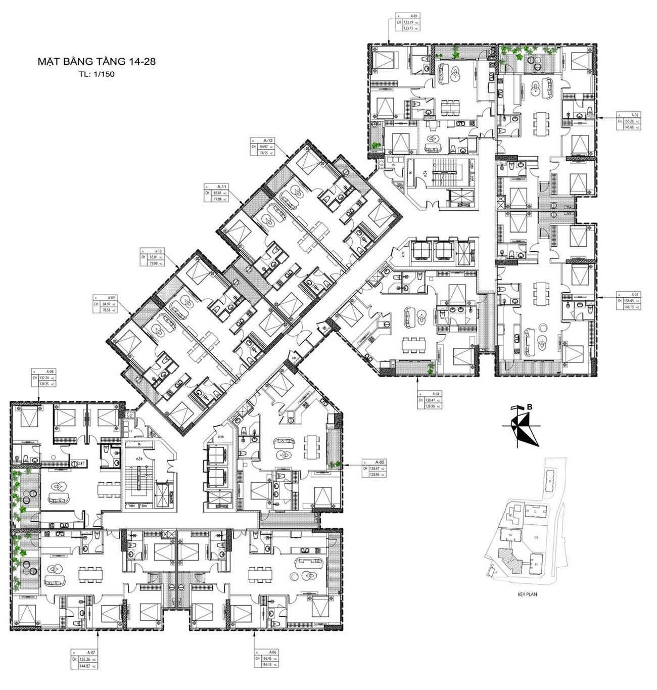 Mặt bằng tầng 4 đến 13 tòa SM2 chung cư Greenera Southmark 486 đường Ngọc Hồi, thị trấn Văn Điển, huyện Thanh Trì, TP Hà Nội do Ramond Holdings