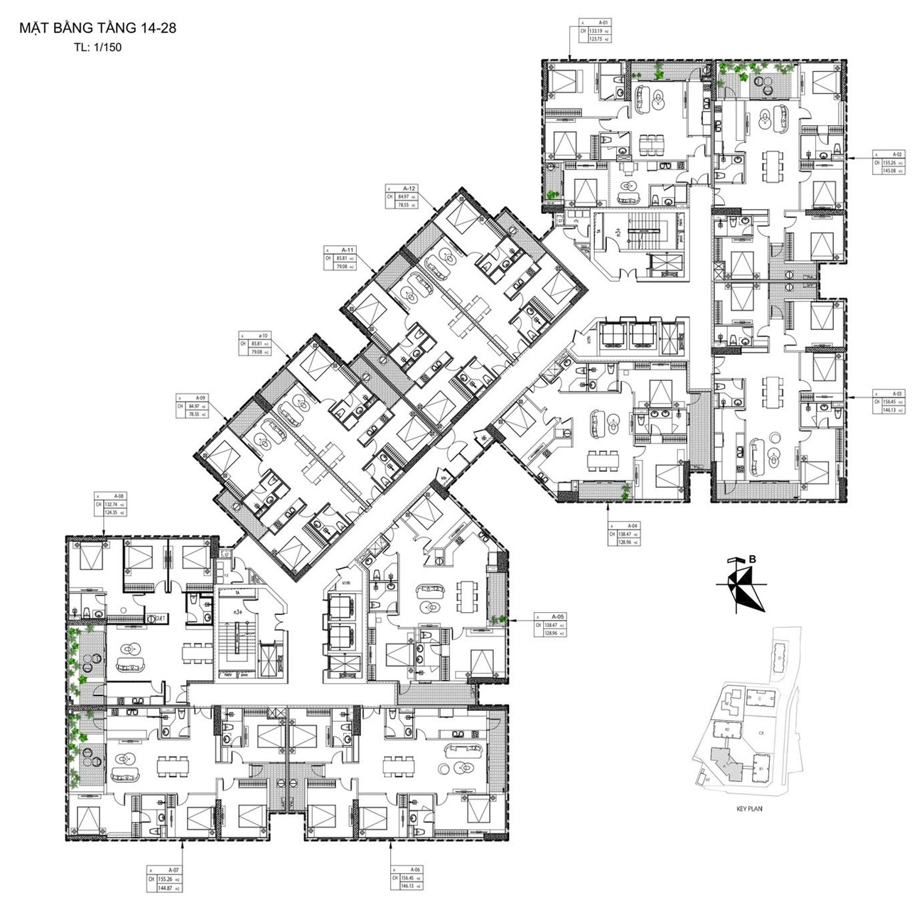 mặt bằng tầng 14 đến 28 tòa SM2 chung cư Greenera Southmark 486 đường Ngọc Hồi, thị trấn Văn Điển, huyện Thanh Trì, TP Hà Nội do Ramond Holdings