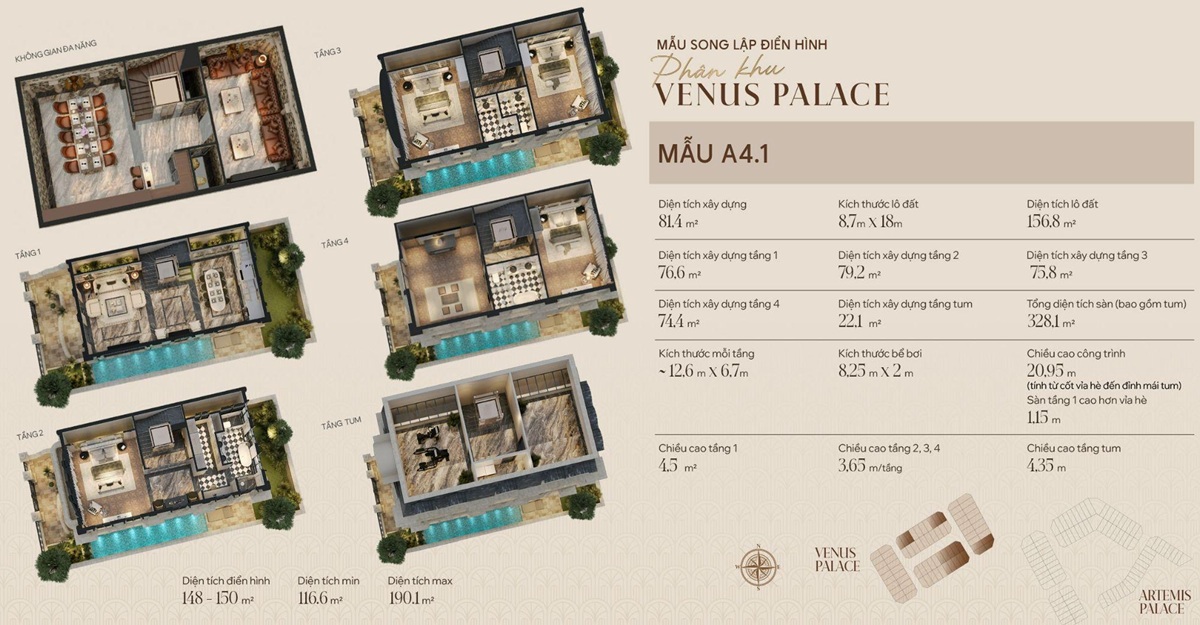 layout thiết kế biệt thự song lập Venus Palace Noble Long Biên