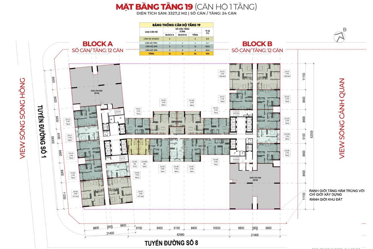 Mặt bằng tầng 19 Tòa CT3 Legend 3 Căn hộ chung cư Legend City Sunshine Văn Giang Hưng Yên
