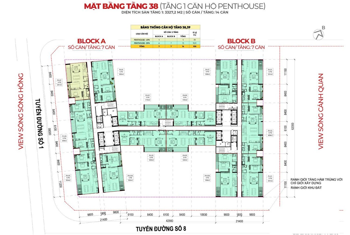 Mặt bằng tầng 38 Tòa CT3 Legend 3 Căn hộ chung cư Legend City Sunshine Văn Giang Hưng Yên