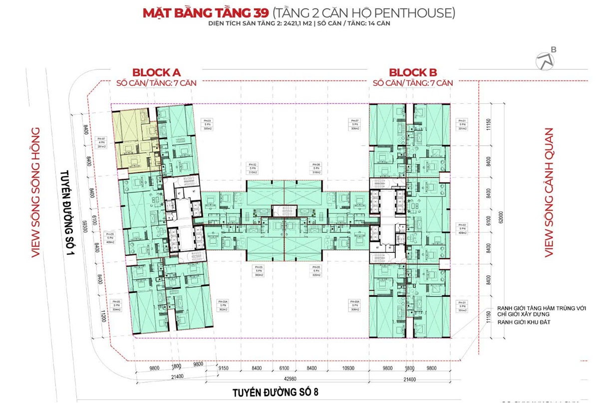 Mặt bằng tầng 39 Tòa CT3 Legend 3 Căn hộ chung cư Legend City Sunshine Văn Giang Hưng Yên