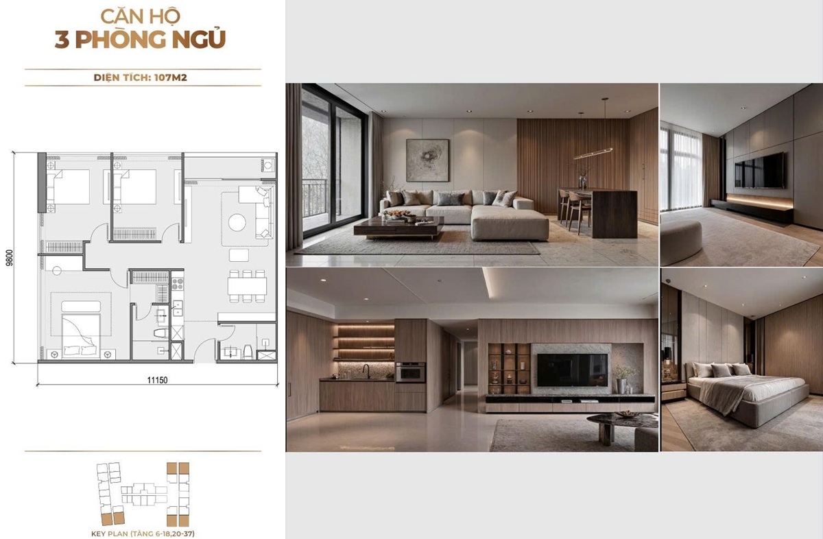 Thiết kế căn hộ 3 phòng ngủ Tòa CT3 Legend 3 Căn hộ chung cư Legend City Sunshine Văn Giang Hưng Yên