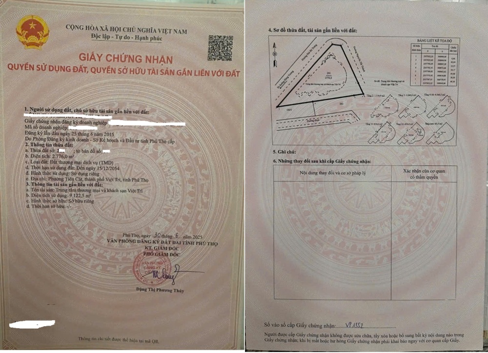 Sổ đỏ Trung tâm thương mại và khách sạn Việt Trì