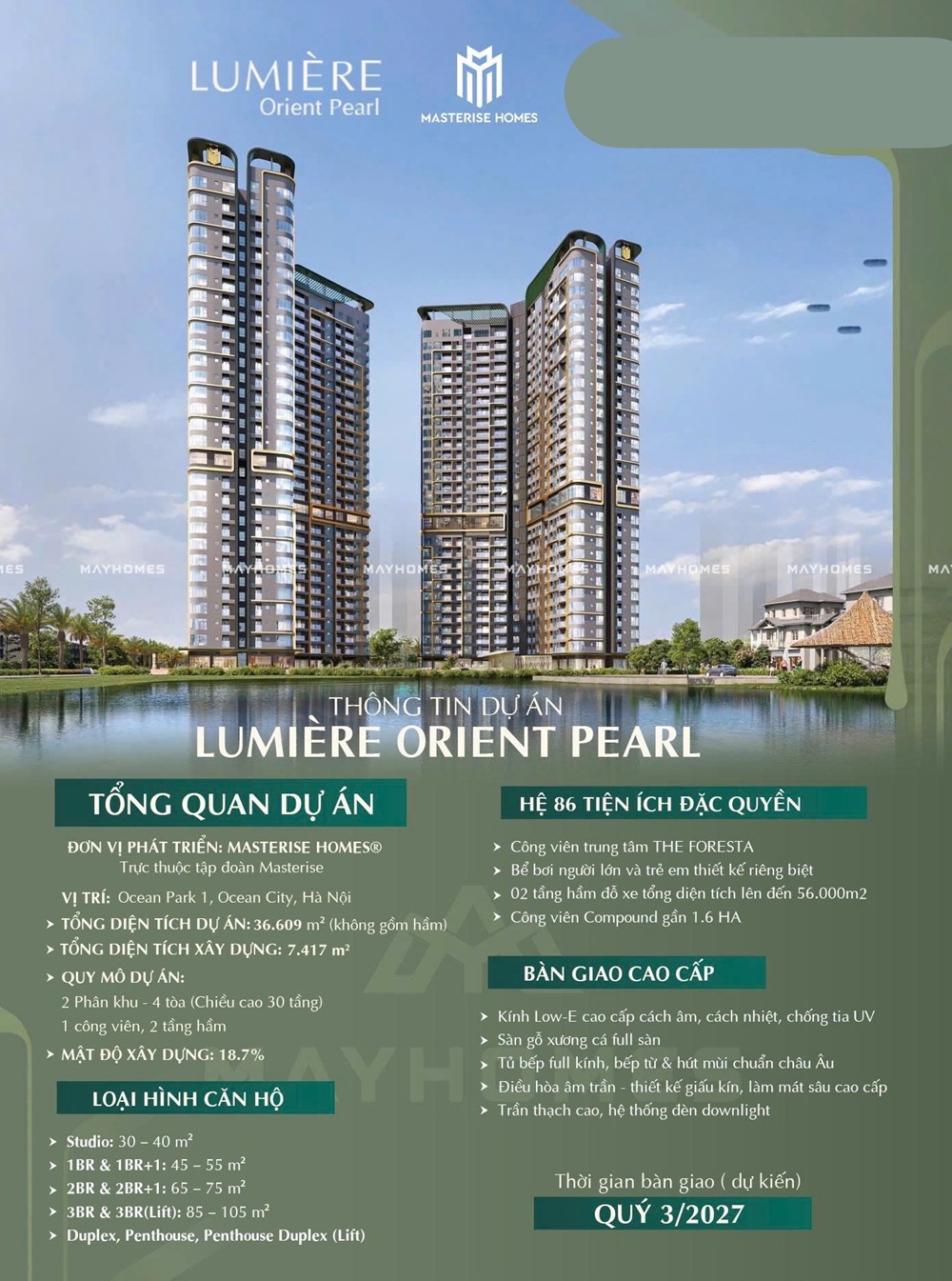 Tổng quan căn hộ chung cư Maseri Lumiere Orient Pearl Vinhomes Ocean Park 1