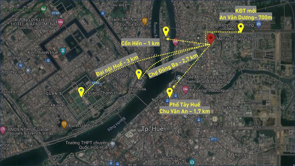 Vị trí Menas Zone Vỹ Dạ Huế