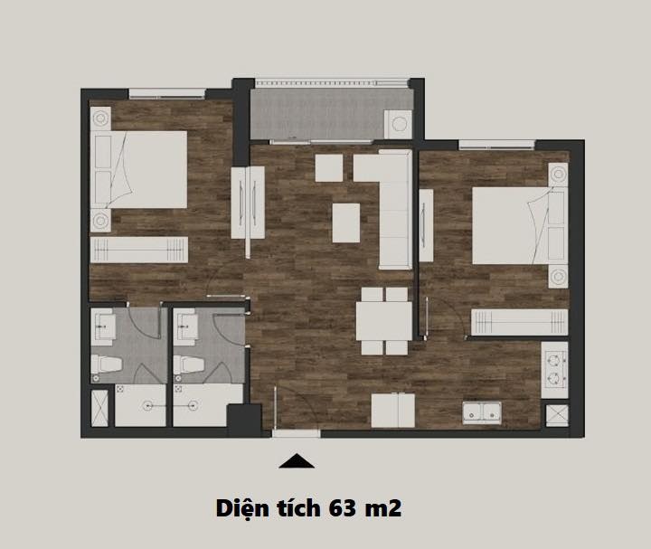 Căn 63m2 2 phòng ngủ chung cư ct14 mandala hồng hà eco city