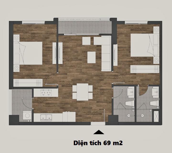 Căn 69m2 2 phòng ngủ Mandala Hồng Hà Eco City
