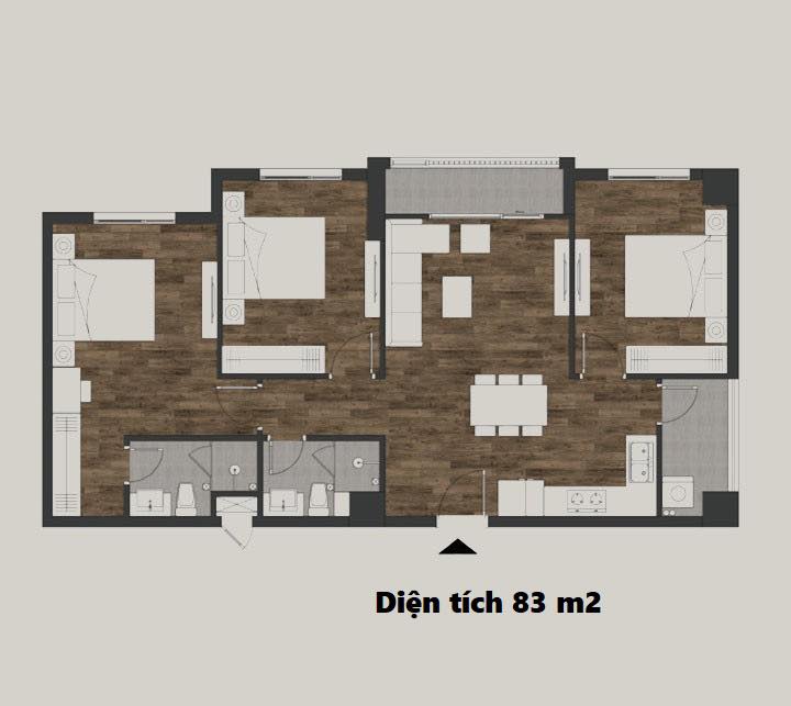 Diện tích 83m2 Mandala Hồng Hà Eco City