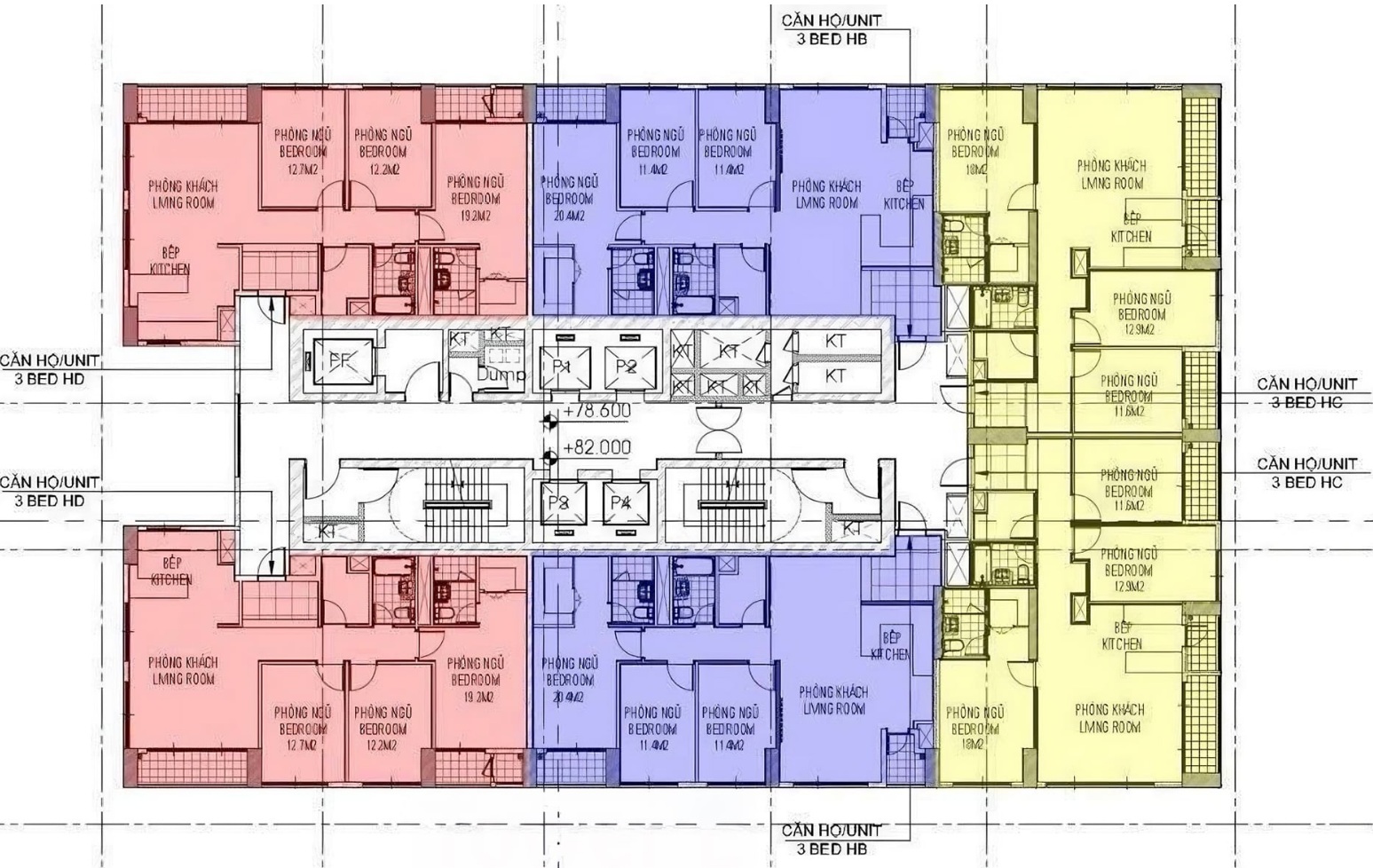 Mặt bằng căn hộ tòa E – The Prime Starlake Tây Hồ, thiết kế tối ưu công năng với các căn hộ 3 phòng ngủ,