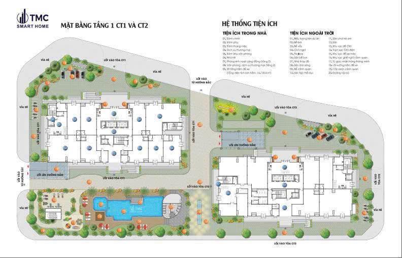 Mặt bằng tầng 1 TMC Smart Home