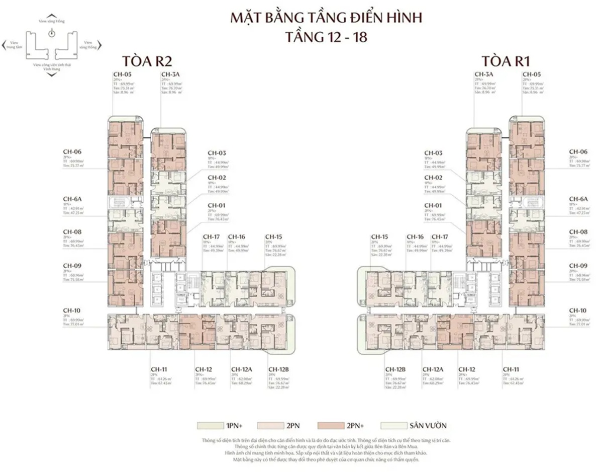 Mặt bằng tầng 12-18 Căn hộ chung cư Rivea Residences Vĩnh Hưng