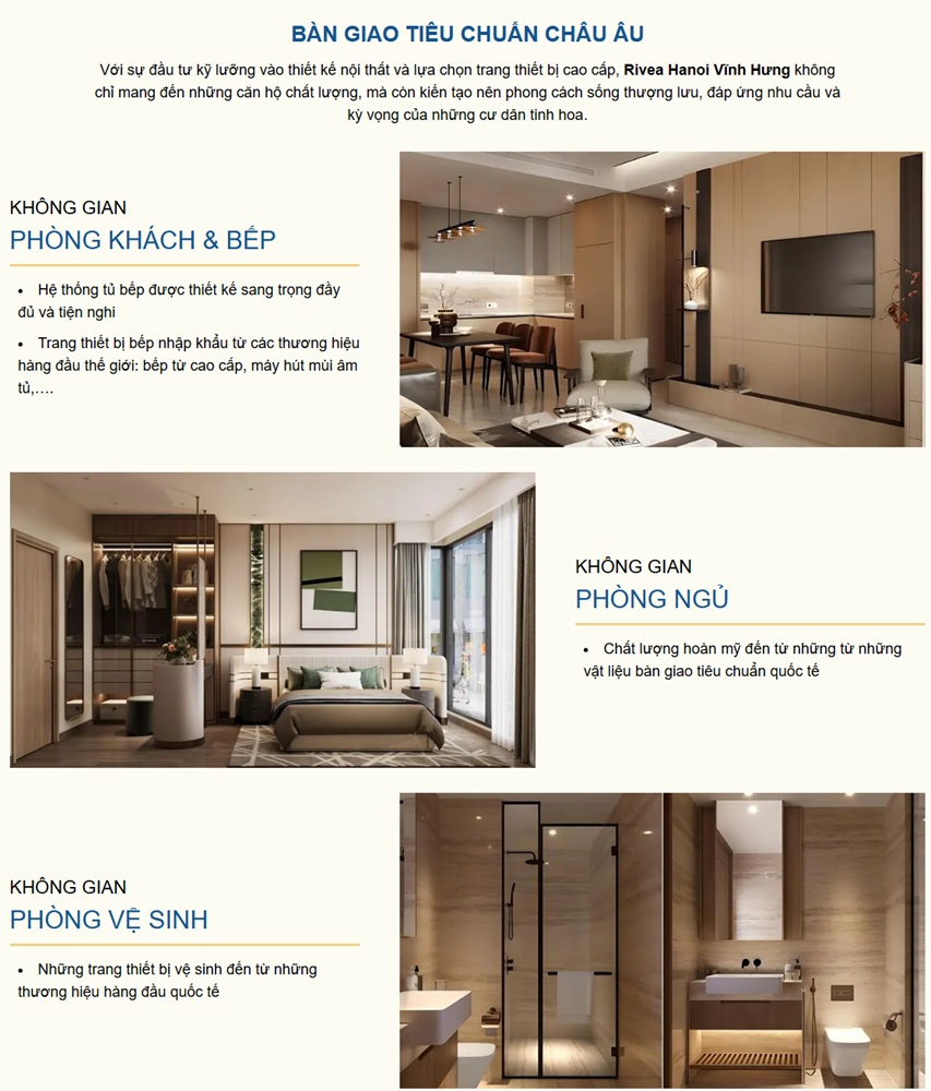 Tiện ích bàn giao Căn hộ chung cư Rivea Residences Vĩnh Hưng