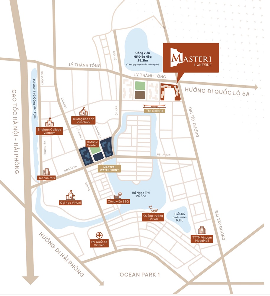 Vị trí Masteri Lake Side Vinhomes Ocean Park 1 mở bán