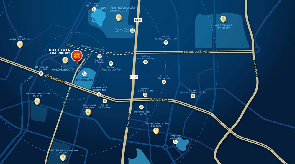 Vị trí Văn phòng thuê ROX Tower 136 Hồ Tùng Mậu, phường Phú Diễn, quận Bắc Từ Liêm, Hà Nội.