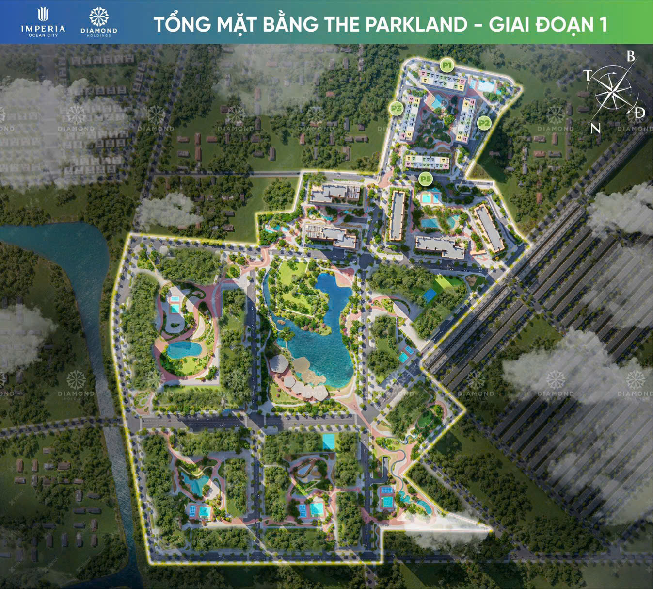 Mặt bằng tổng thể 4 tòa Parkland - MIK Ocean Park 2 Imperia Ocean City