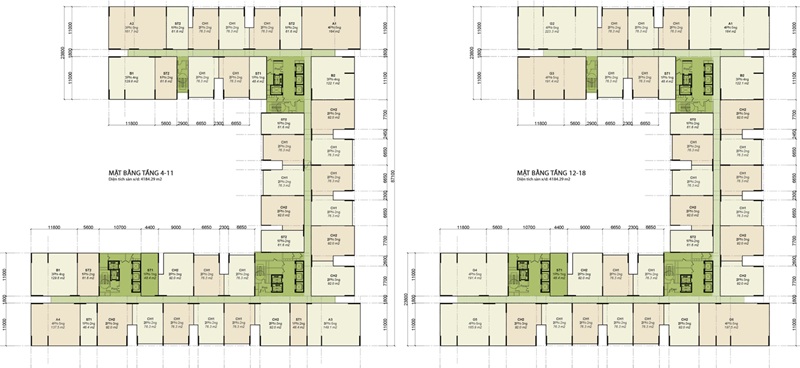 Mặt bằng căn hộ mở bán Dự án Việt Tiến Long Biên Tân Hoàng Minh