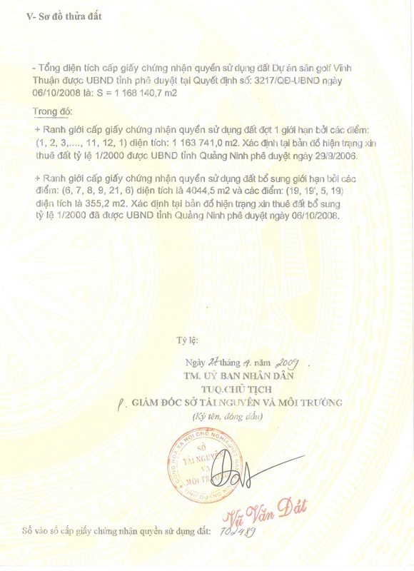 Giấy chứng nhận 18 Hố tiêu chuẩn Quốc tế tại Mặt biển Trà Cổ - Móng Cái - Quảng Ninh.