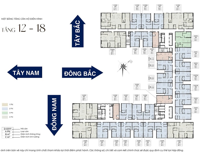 Mặt bằng tầng 12-18 D’. Diamant Bleu