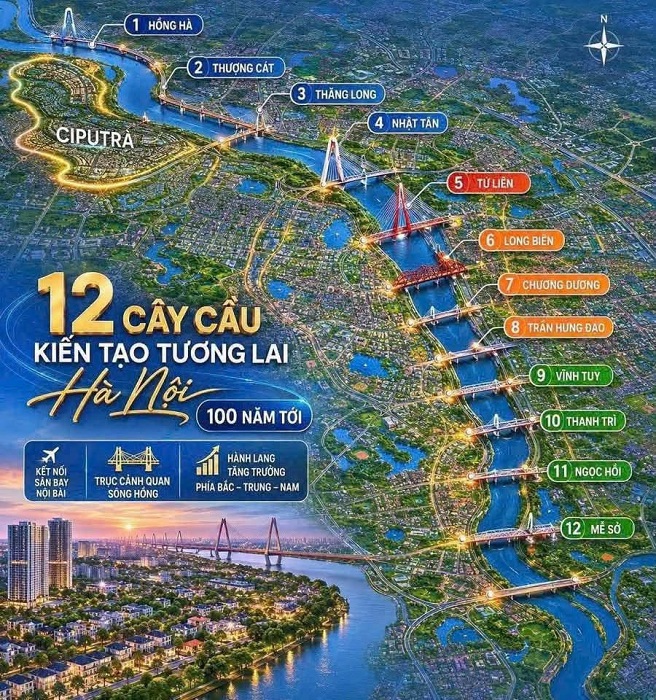 12 Cây Cầu được triển khai Trục Cảnh Quan Sông Hồng
