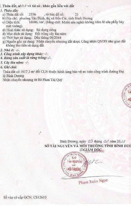 sổ đỏ Chuyển nhượng mảnh đất 1.6 Ha đất Trung Tâm Thành Phố Mới, Bình Dương, HCM.