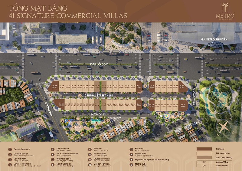 Mặt bằng Metro Grand Street mở bán 41 Signature Commercial Villas.
