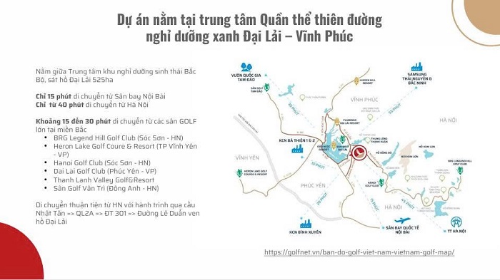 vị trí Chuyển nhượng Dự án Khu biệt thự nhà vườn cao cấp tại Đại Lải - Vĩnh Phúc.