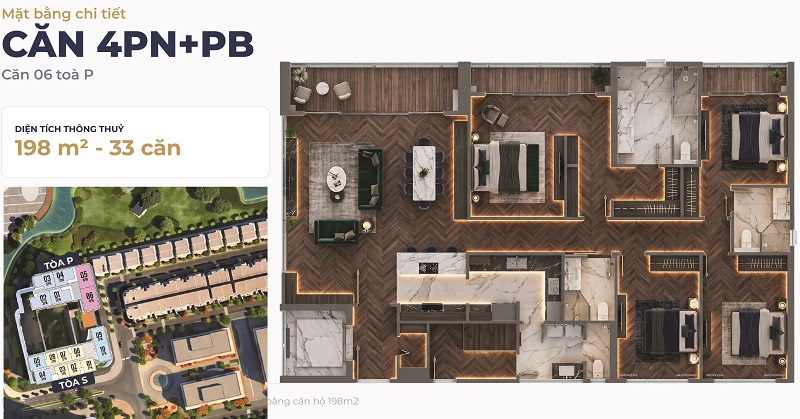 Căn 06 4 phòng ngủ +PB tòa p Maison Privée