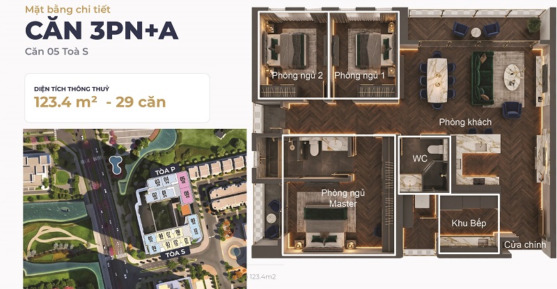 Căn 3 phòng ngủ + A tòa S Maison Privée