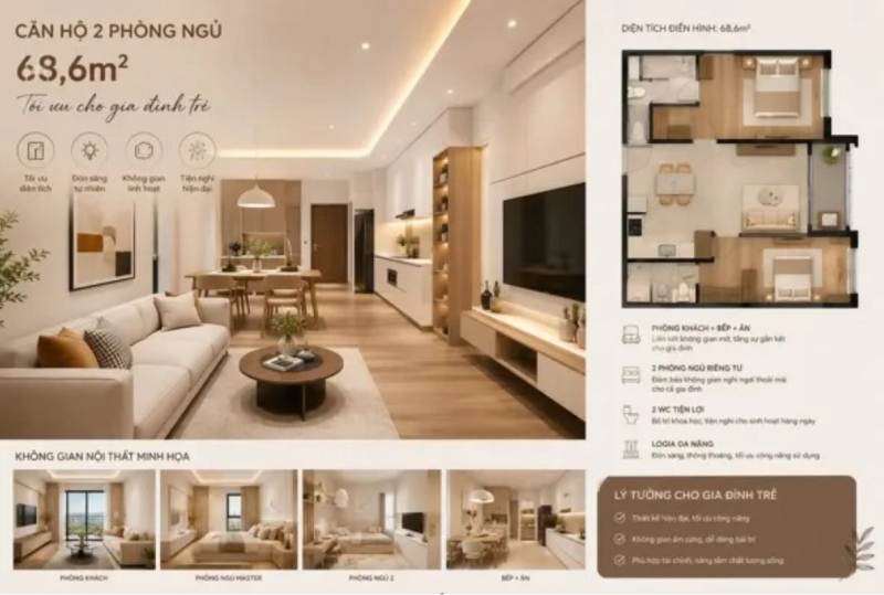 Căn hộ 2 phòng ngủ Mandarin Garden Yên Sở Hòa Phát