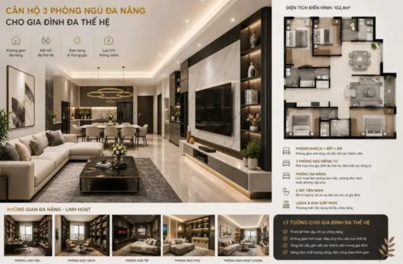 Căn hộ 3 phòng ngủ Mandarin Garden Yên Sở Hòa Phát