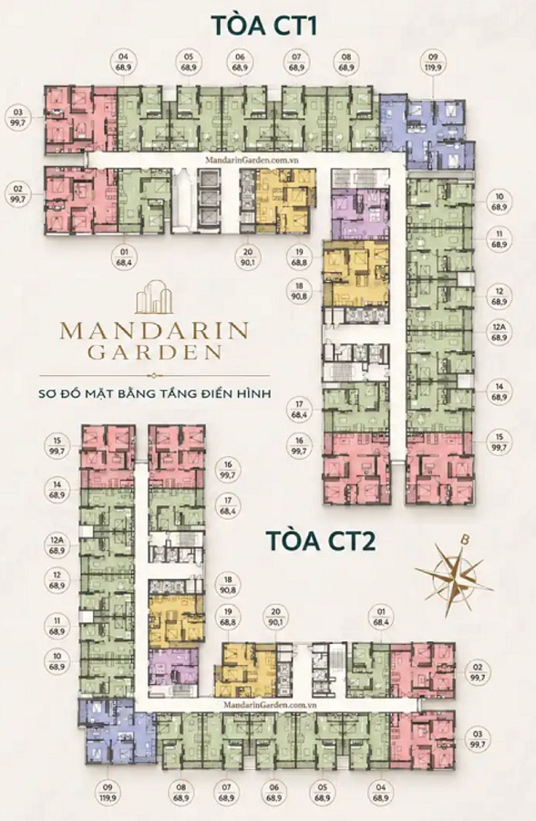 Mặt bằng căn hộ Mandarin Garden Yên Sở Hòa Phát