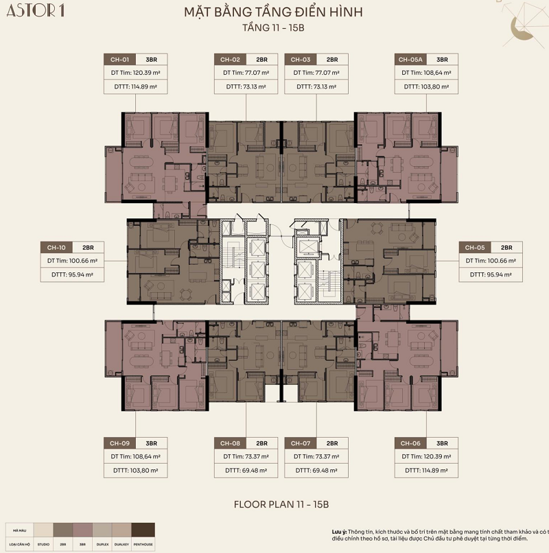 Mặt bằng tầng 11-15B Astor 1 IA25 Ciputra CĐT Thái Nam Land