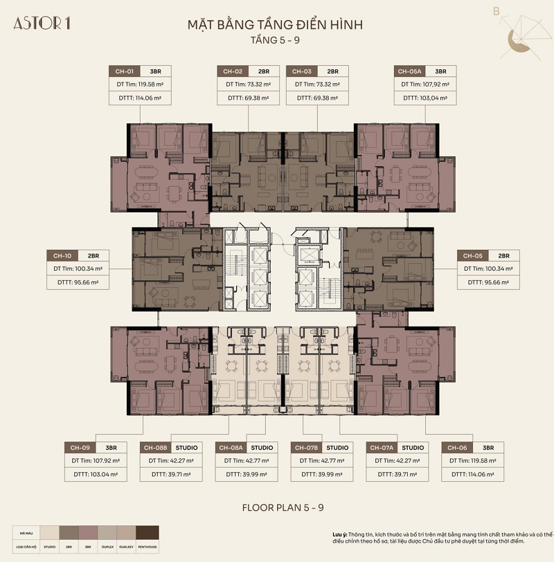 Mặt bằng tầng 5-9 Astor 1 IA25 Ciputra CĐT Thái Nam Land