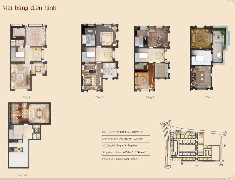 layout biệt thự song lập The President Park Đại Mỗ