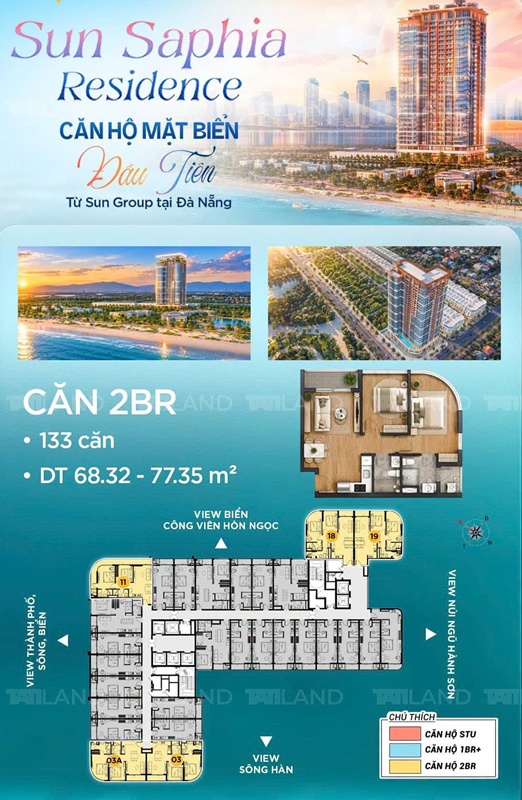 Căn 2 phòng ngủ Sun Saphia Residence