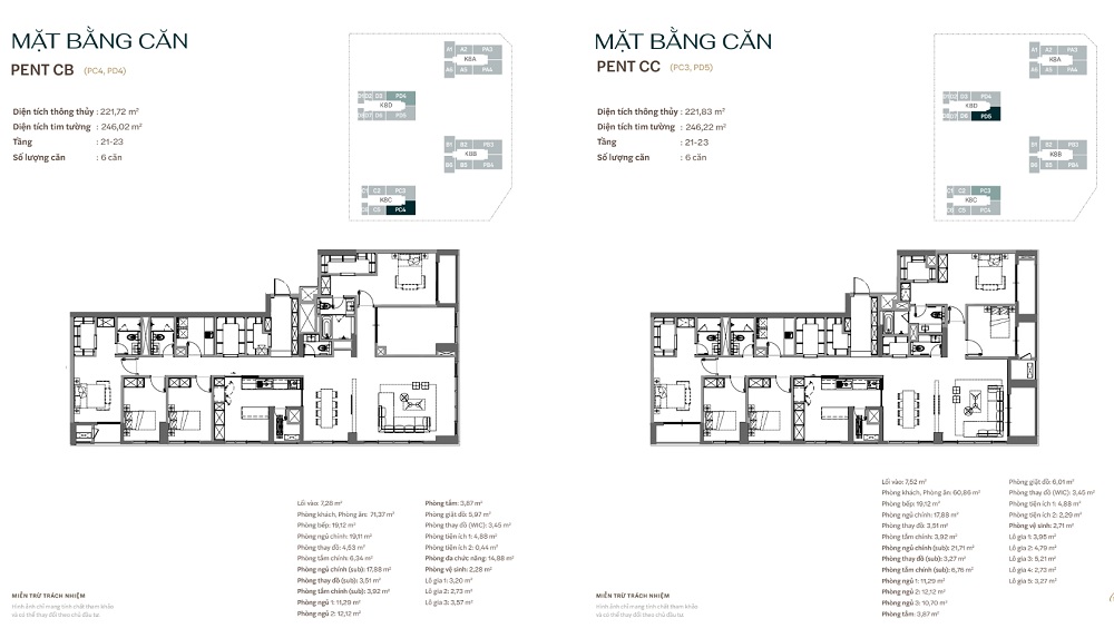 Mặt bằng căn hộ penthouse Starlake The Prime K8 CT1 Xuân Đỉnh Tây Hồ Tây Hà Nội